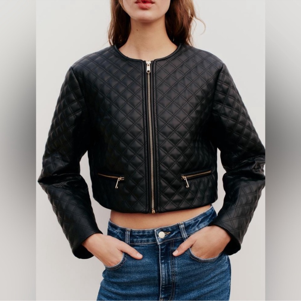 Zara Black Bomber Jacket with Quilted Design